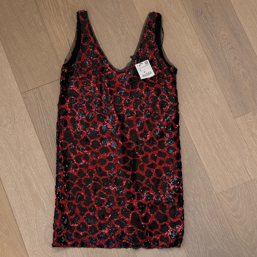 Zara Red and Black Sequin Mini Dress